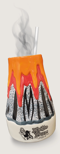 Image of the 64oz Volcano shaped Cocktail glass with Mickie Finnz logo on the bottom